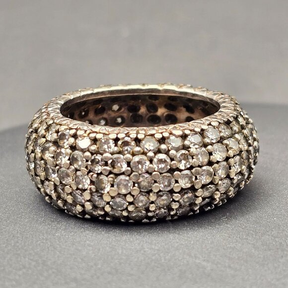 VTG Sterling Silver 925 Dome Eternity Ring Size 7 Quartz Crystal Pave Signed - Picture 5 of 11